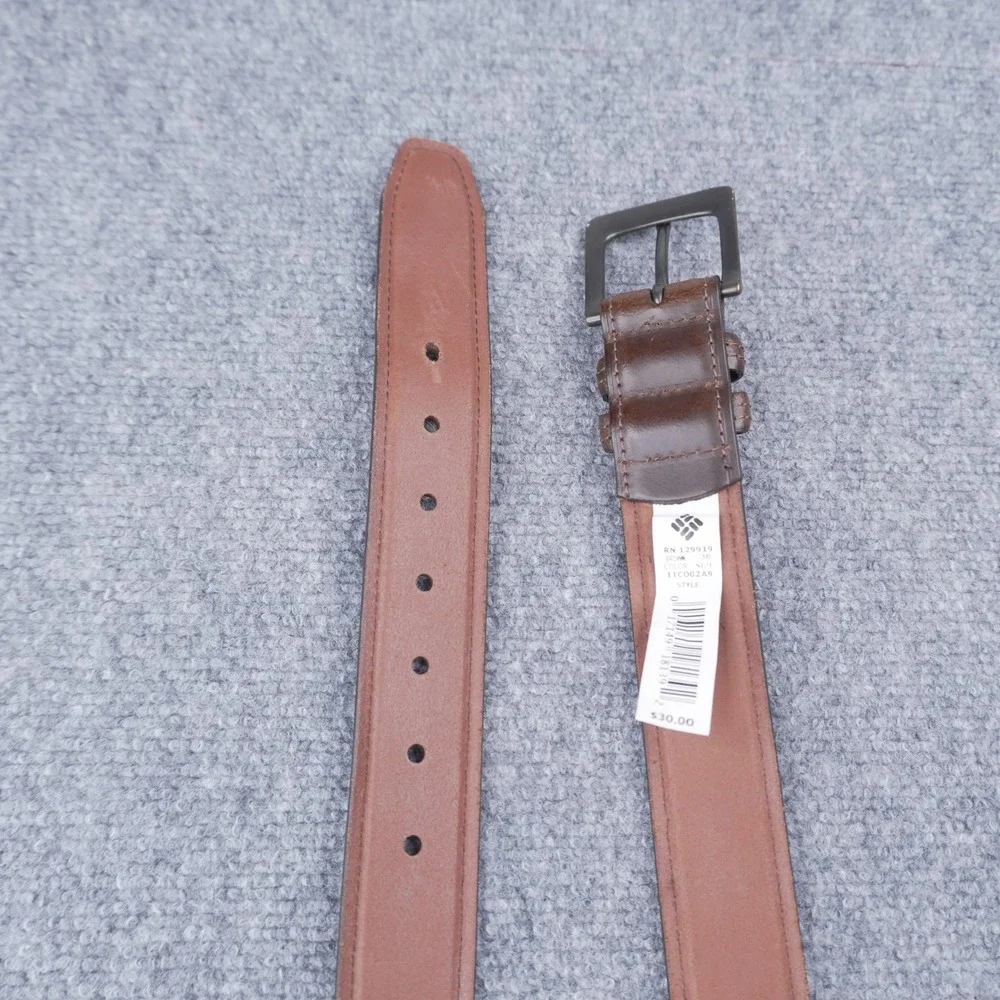Columbia Leather Belt Mens Size 36 Brown Genuine Stitched Casual 11CO02A9